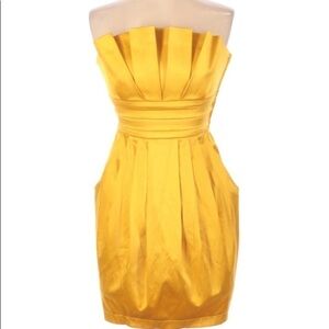 BYER WEAR STRAPLESS SHEATH PLEATS DRESS YELLOW 7